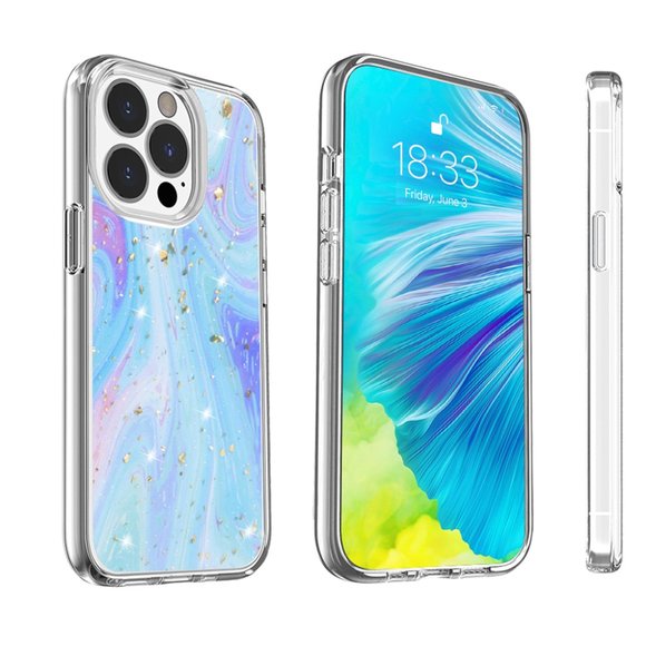 Cotton Candy Blue Swirl Sparkle Case for iPhone 14 Pro Max - Picture 4 of 6